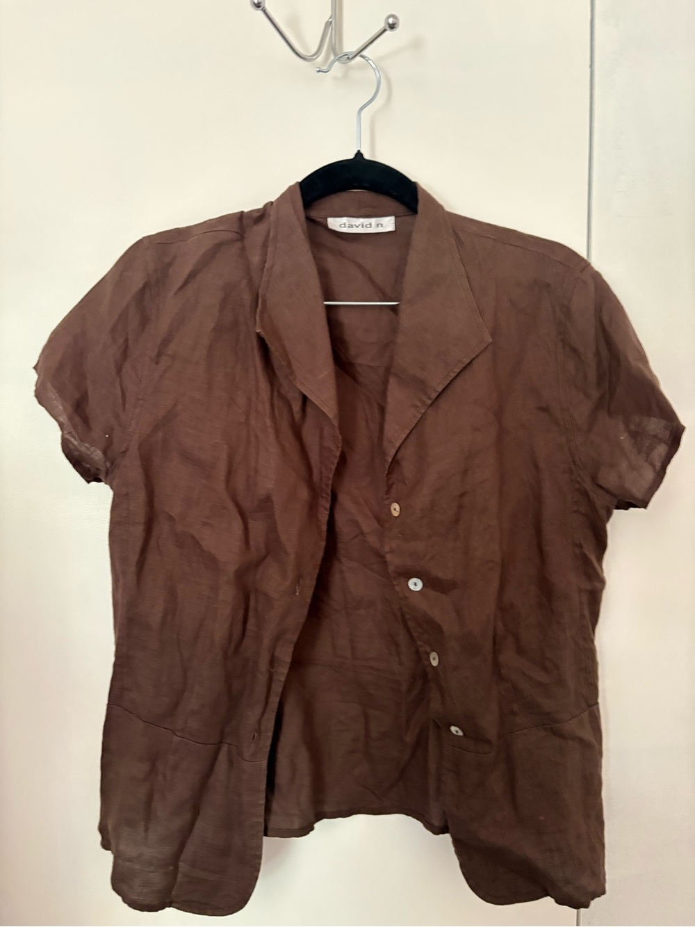 david n. Women's Brown Button-Down Short Sleeve Shirt